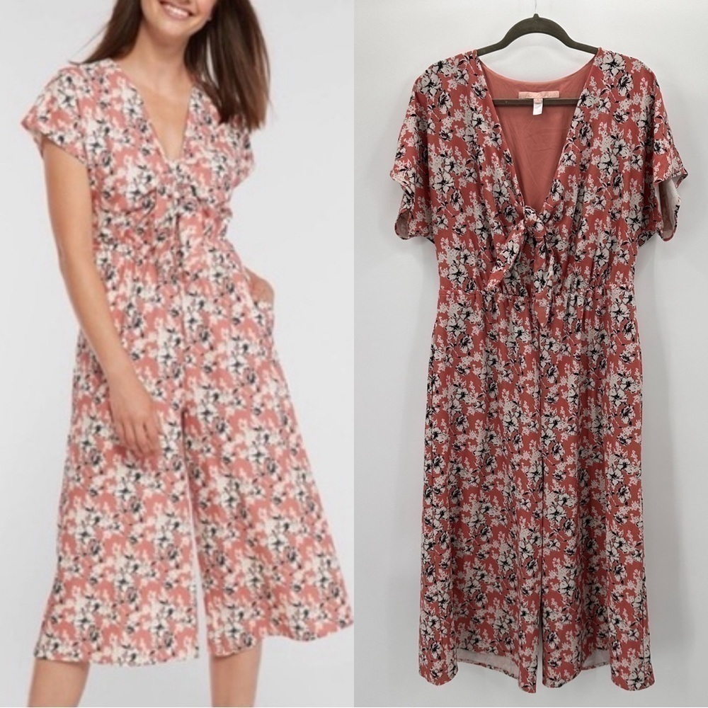 Anthropologie Hutch Morgan Floral Cropped Wide Leg Jumpsuit Size XL Pockets!